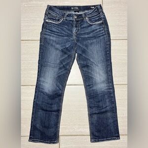 Silver Suki Jeans Womens 30x23 Blue Mid Capri Embroidered Denim Pants